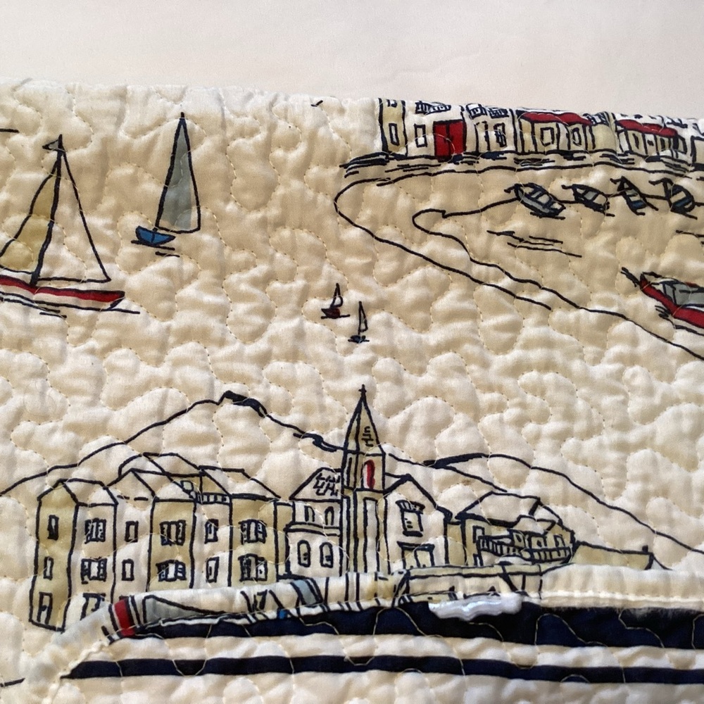 Nautical Throw and matching toss pillow cover,reversible stripe side. - Picture 6 of 7